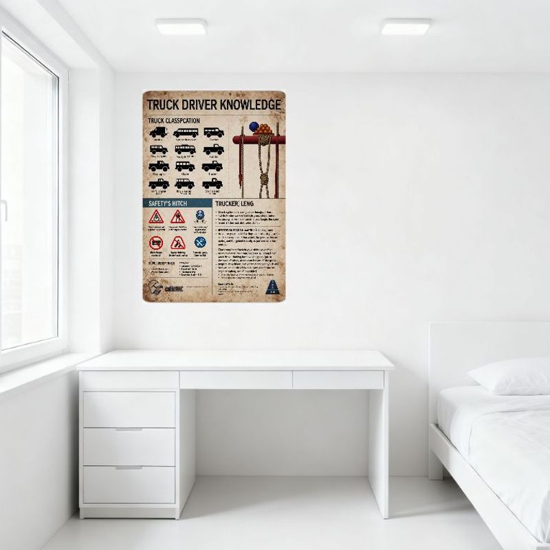 Vintage Lastbilschaufförskunskap Metallplåtskylt - Lastbilsklassificering, Säkerhetskoppling, Chaufförstips för Hembar Man Cave Café Dekor