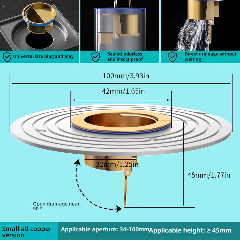 Adjustable Copper Core Drain Cover, Anti Odor Bathroom Kitchen Sink, 32-100mm Fit, Golden