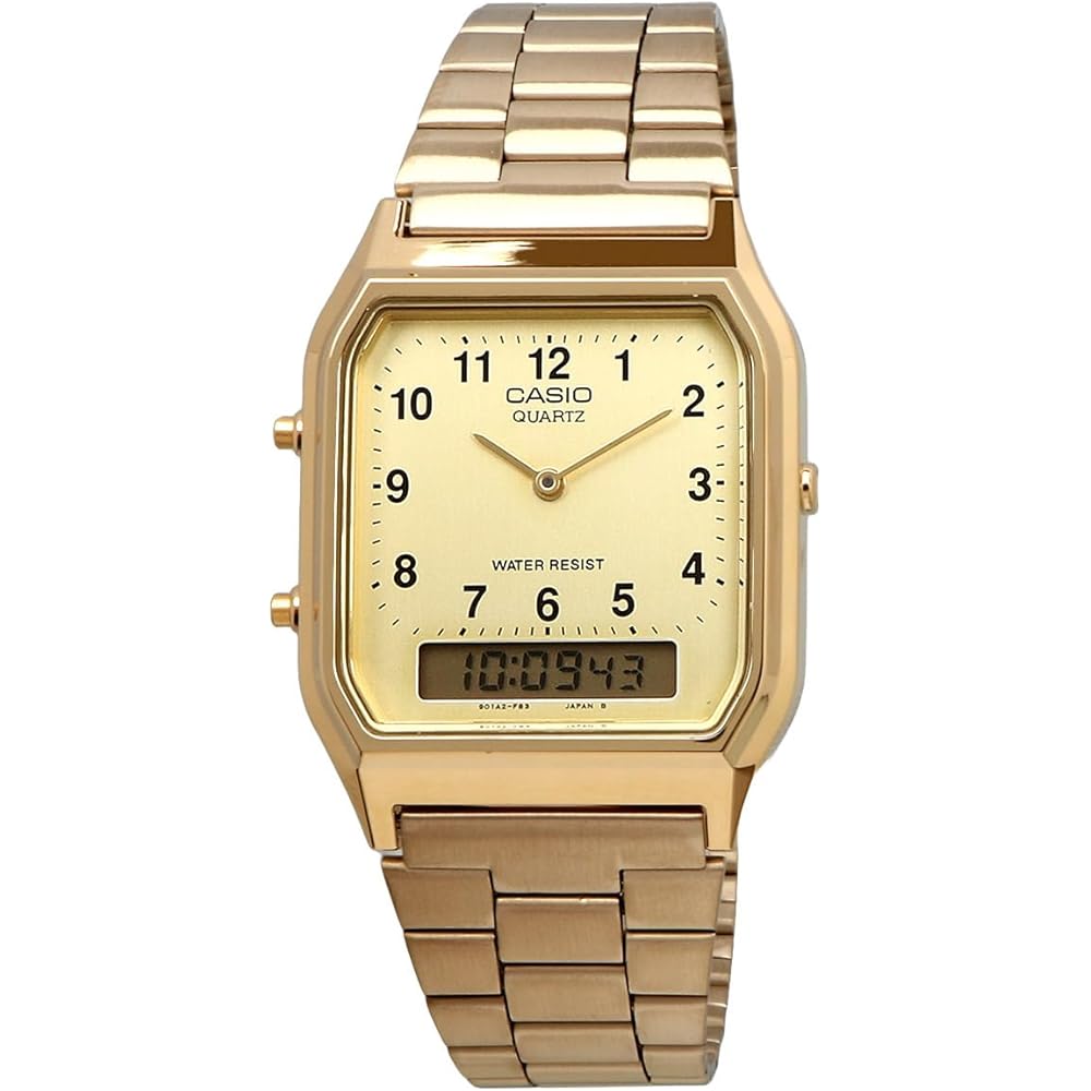 Casio Ana-Digi Vintage Series AQ-230GA-9BMQ Quartz Dual Time Watch Gold Unisex