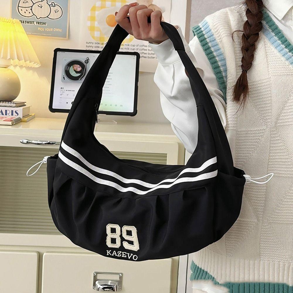 Oxford Cloth Stripe Underarm Bag Retro Sports Handbag Versatile Half Moon Bags  Women