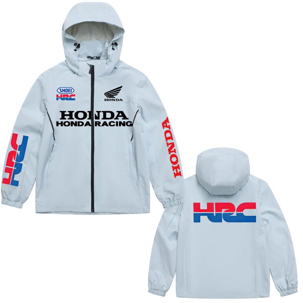 Men And Women Honda print Waterproof down Outdoor lightweight for hiking Jacket Motorcycle Riding Sports Zipper Hooded Clothing