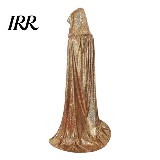 Shiny Fabric Hooded Cape Cape, Iridescent Full Length Cloak, Sparkly Unisex Flexible Skirt Cloak for Halloween Masquerade Party Mardi Gras Costume 110cm золотистый