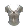 French pure desire style sexy niche fashion neck fake two short-sleeved T-shirt slim irregular spice top ins