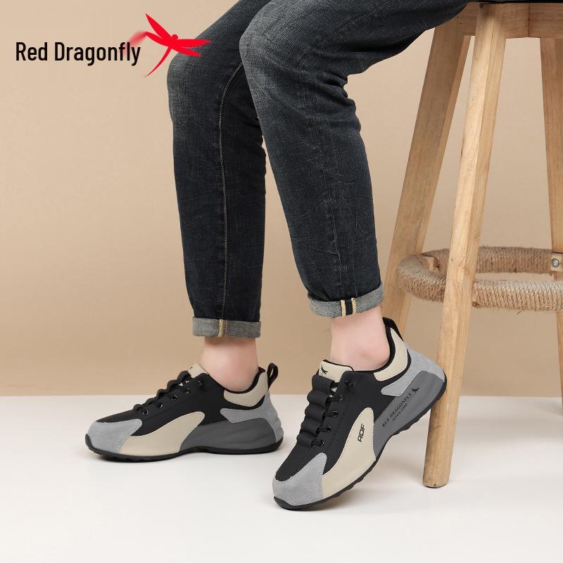 Red Dragonfly Men's Leather Casual Sneakers - Autumn 2025, Soft & Thick Sole, Trendy & Versatile
