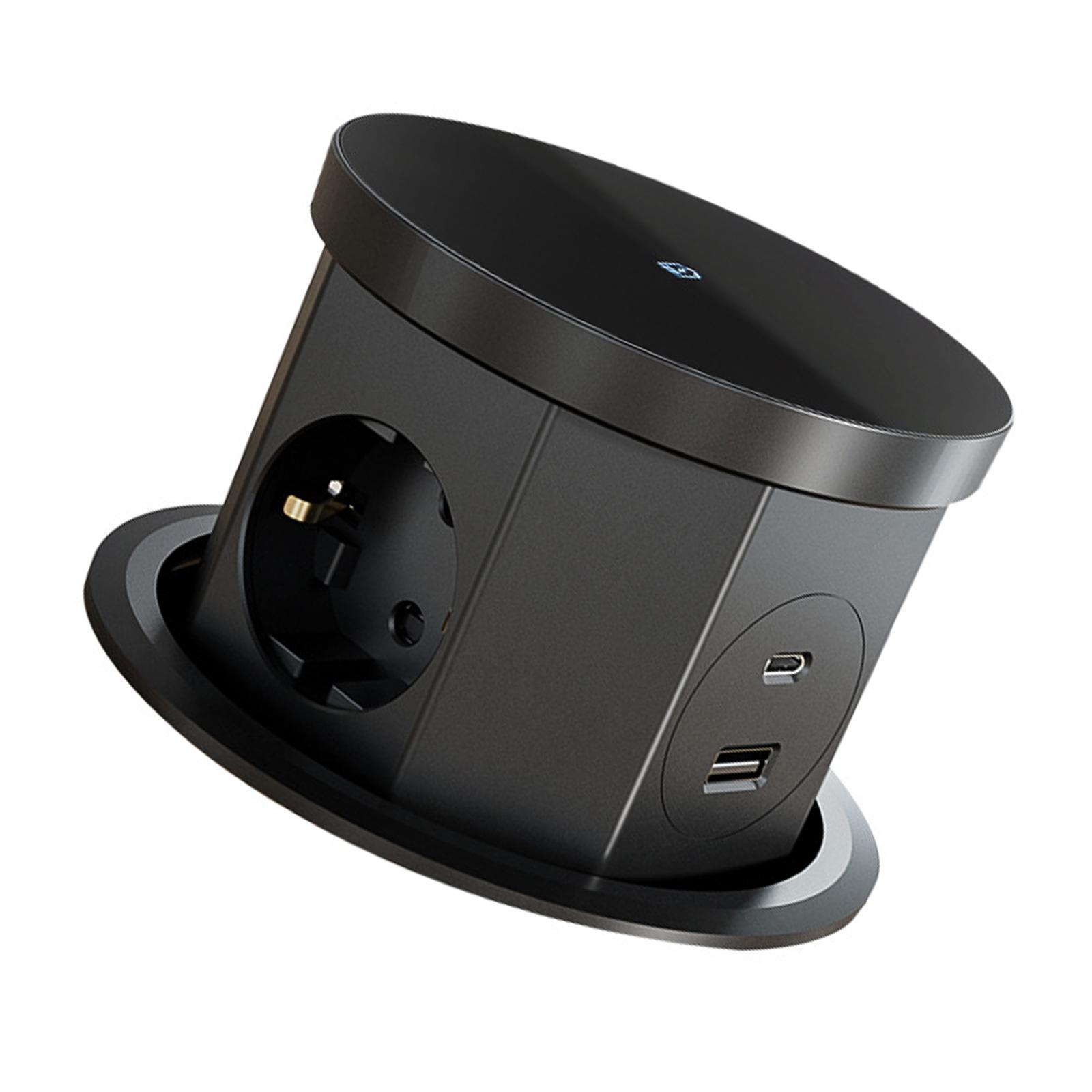 

Висувна розетка живлення, прихована в стільниці, з висувними розетками з гідравлічною амортизацією та бездротовою зарядкою чорний