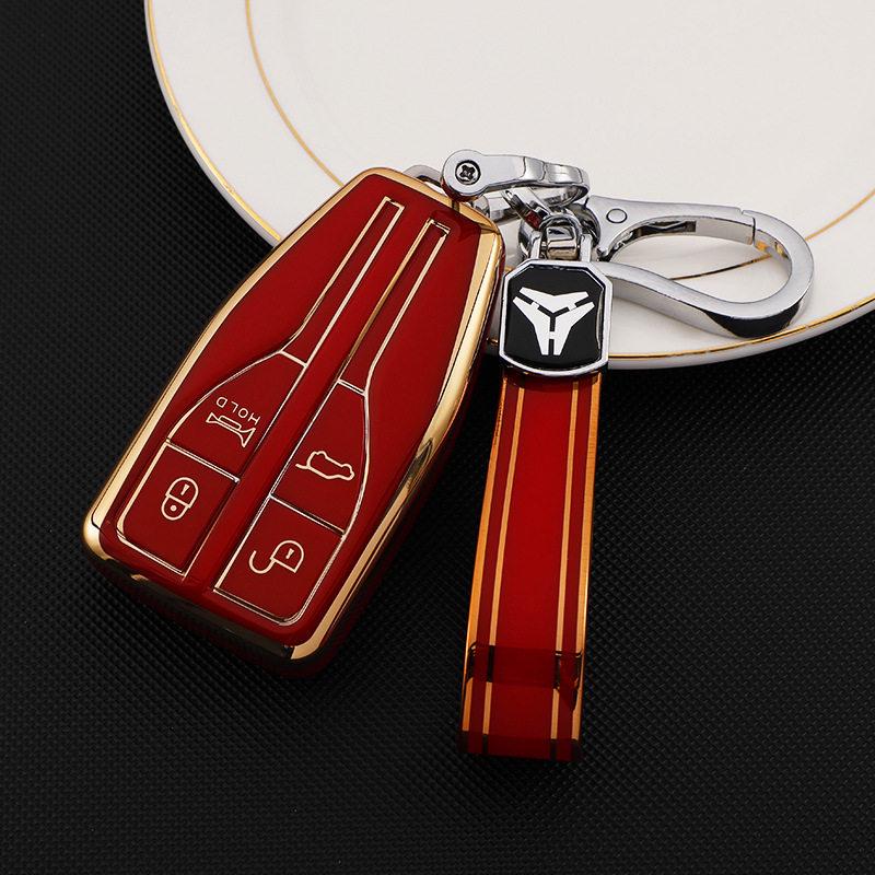 FAW Hongqi HS5 HS7 Key Case: Women's Hot Selling Soft TUP Rubber with Gold Edge H9 Car Protective Shell