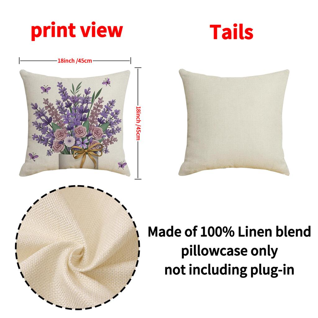 New Spring Purple Lavender Pillow Case Series Linen Print Living Room Sofa Decorative Cushion Pillow