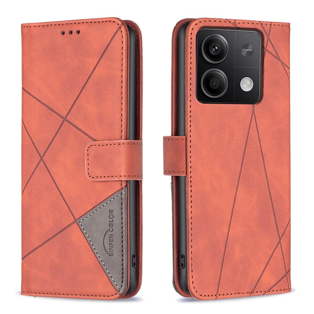 

BINFEN COLOR For Xiaomi Redmi Note 13 4G Phone Cases Wallet Stand Geometry Imprinted Leather Cover Brown