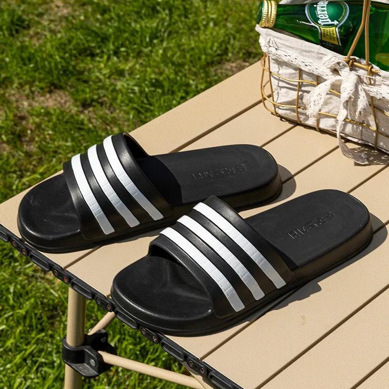 New Unisex Flat Slippers Women Summer EVA Casual Beach Slides Shoes Fashion Stripe Outdoor Sandals Couple Home Bathroom Slippers