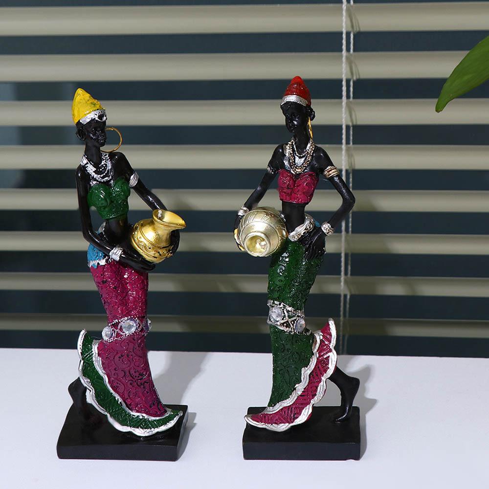 Décoration de maison Décoration d'armoire Artisanat en résine Statue africaine Ornement de bureau Figurines de femme tribale