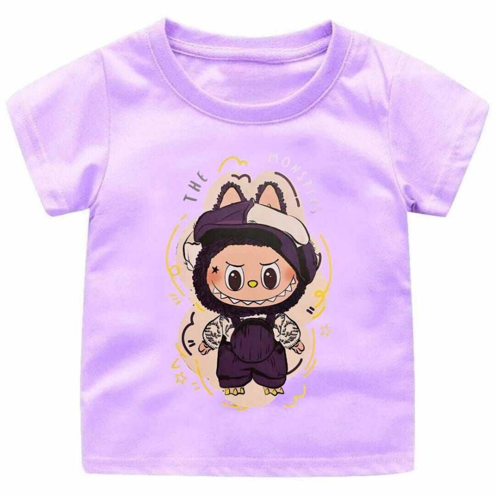 2025 New LABUBU Children's T-shirt Fashionable and Versatile Style Round Neck Short Sleeved Casual Girls' Top