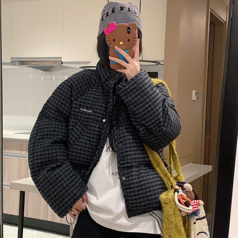 Koreańska Kratka Stójka Krótka Bawełniana Kurtka Luźna Wszechstronna Kurtka Pikowana Bawełną