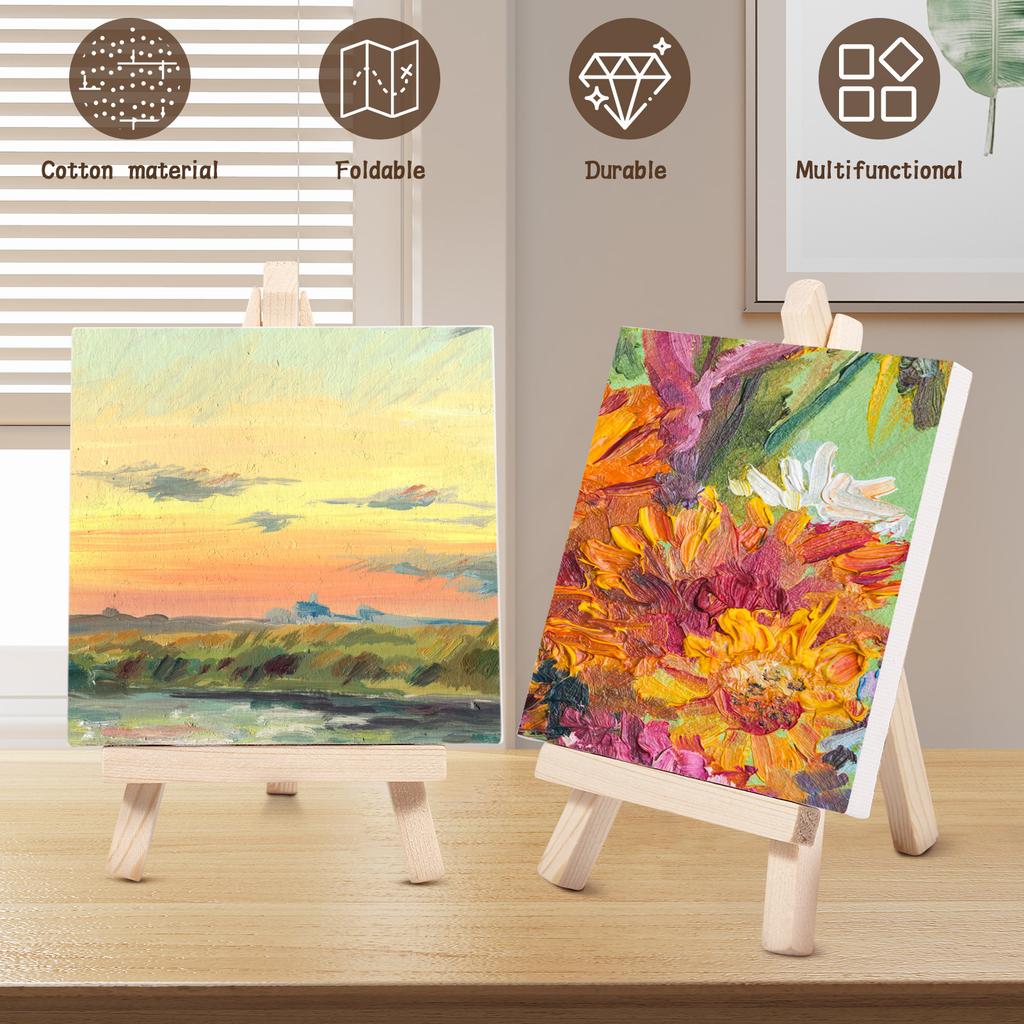 14pcs Mini Canvas And Easel Set Wooden Foldable Canvas Easel Stand Set Tiny Display Holder Easels For Painting Arts And Crafts