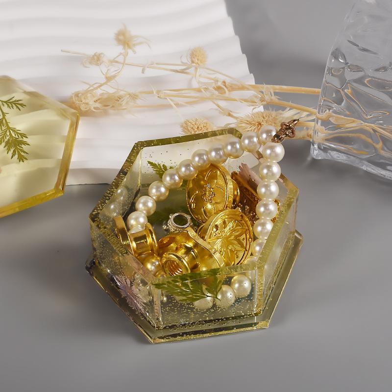 Round Hexagon Storage Box Mold Crystal DIY Epoxy Resin Heart Jewelry Box Silicone Mold Brush Pot Resin Mold Jewelry Handcrafts