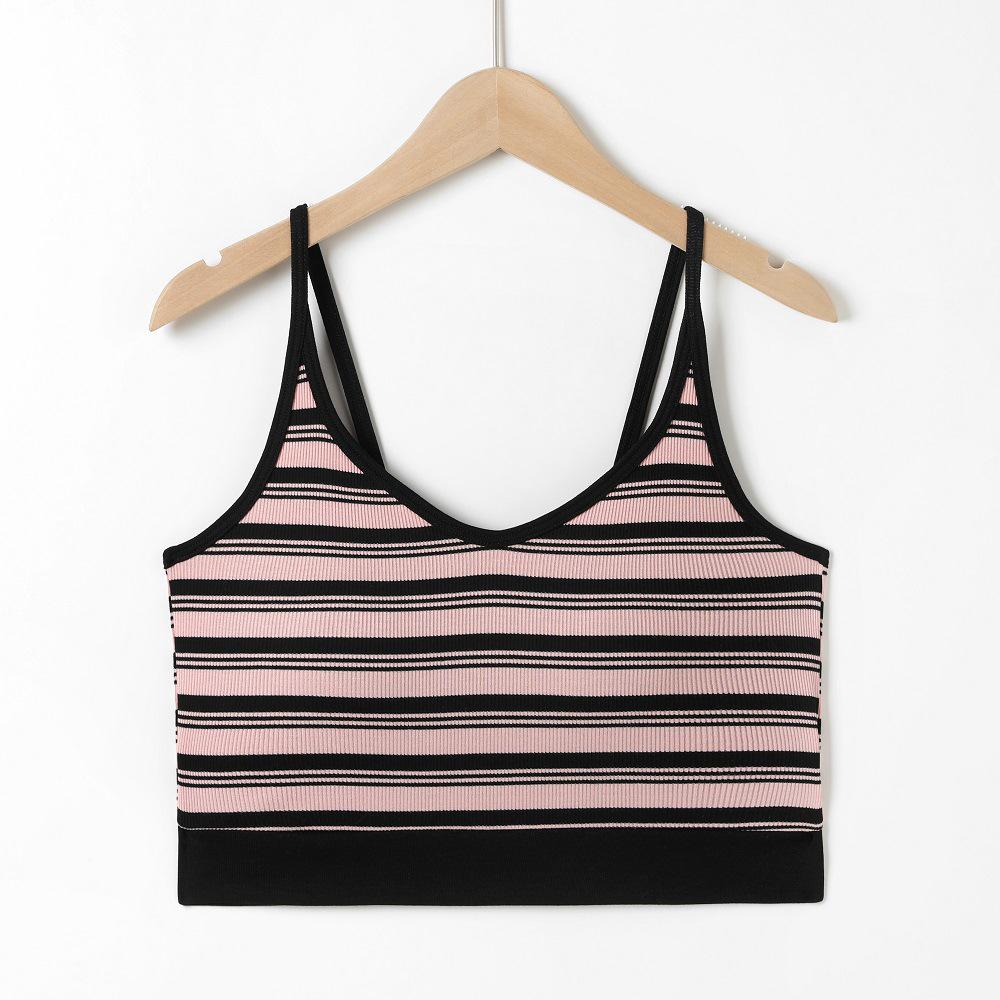 British Style V-neck Stripe Camisole with Built-in Bra Pads Large