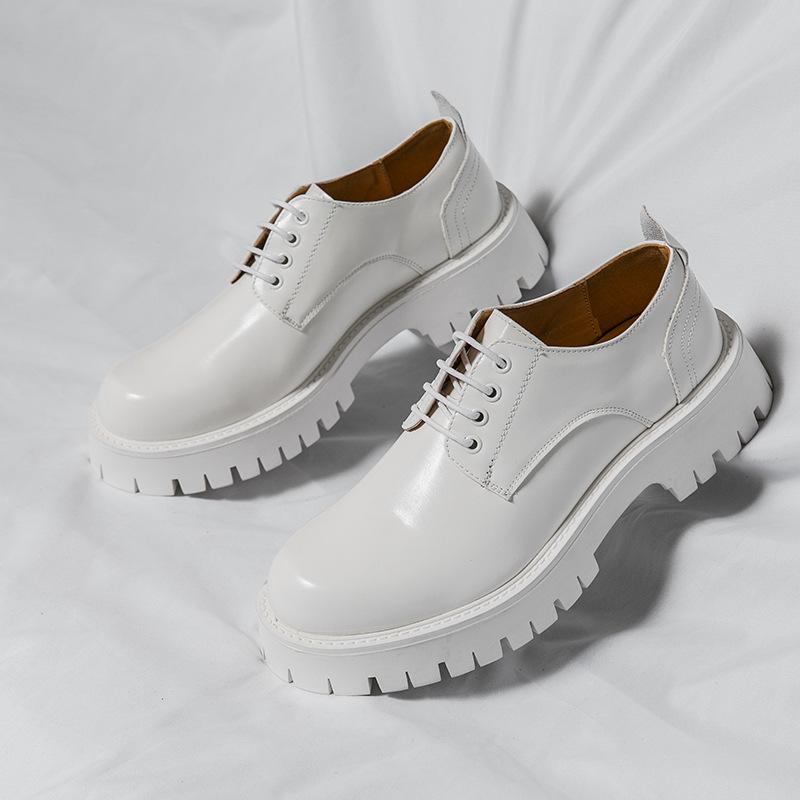 

Летняя белая кожаная обувь мужская ретро мода низкие кеды на шнуровке туфли с большой головой внешняя торговля толстая подошва круглый носок дышащая повседневная кожаная обувь 44 белый