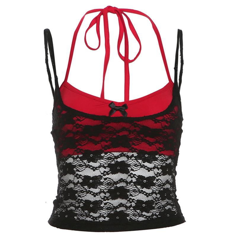 

Европейский и американский стиль летний сет из двух частей с сеткой, халтер, облегающий топ и юбка на подтяжках - Женский сексуальный однотонный комплект с запахом на груди Large красный