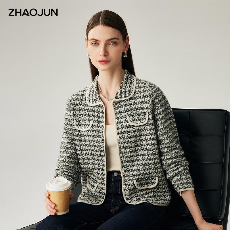 

Женский кардиган Zhaojun 2025 Осень/Зима 100% кашемир жаккард сердечки M