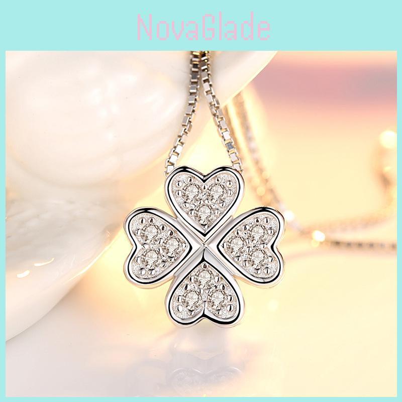 Bezaubernde Halskette mit Anhänger in Form eines vierblättrigen Kleeblatts Elegantes florales Design Trendiger Ins-Stil