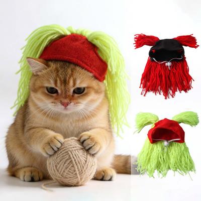 Zábavný Kámen Domácí mazlíček Klobouk Nastavitelný Kočičí Klobouk s Otvory pro Uši Roztomilý Klobouk pro Mazlíčka s Vlasy z Příze pro Malé Psy Kočky Kostým na Párty Foto Rekvizita