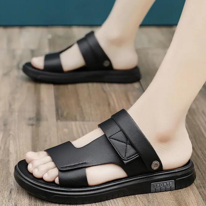 

Кожаные сандалии, которые мужчины носят летом, нескользящие и дезодорирующие, папа носит сандалии для вождения, высококачественные пляжные тапочки для занятий спортом на открытом воздухе 44