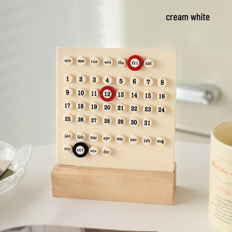 2025 Ins Circle Cream Ring Toss Perpetual Wooden Desk Calendar