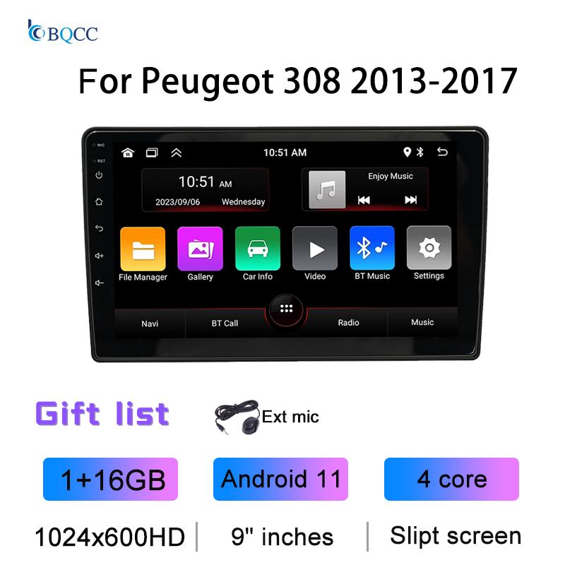 

BQCC 9 2din автомобильный мультимедийный беспроводной плеер GPS WiFi FM 4G Android11 Mirrorlink разделенный экран автомобильное радио для Peugeot 308 2013-2017
