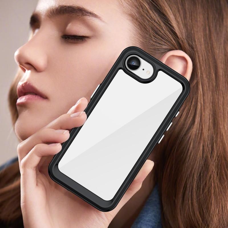 For iPhone 16e Phone Case WANLONFENG XC Series TPU Acrylic Cover with Tempered Glass (Big Lens Hole)