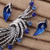 Retro Tibetan Leaf Peacock Crystal Rhinestone Drop Earrings Short Necklace Set