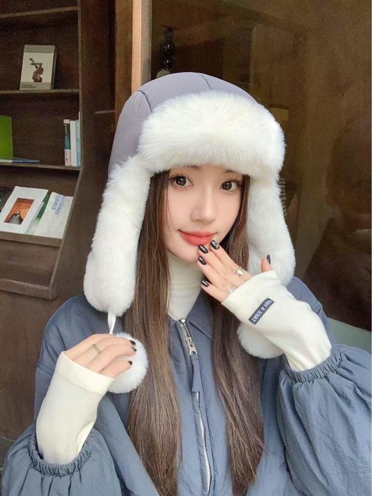 2025 Damen Verdickte Warme Daunen Lei Feng Mütze für Herbst & Winter, Vielseitig, Plüsch, Großer Kopfumfang.