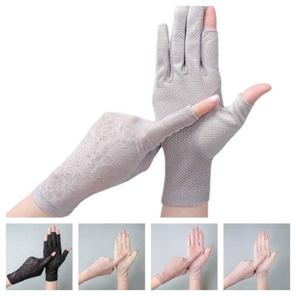 Neue rutschfeste Sonnenschutzhandschuhe Atmungsaktive Halbfinger-EisSeidenhandschuhe UV-Elastizität Fahrradhandschuhe Sommer