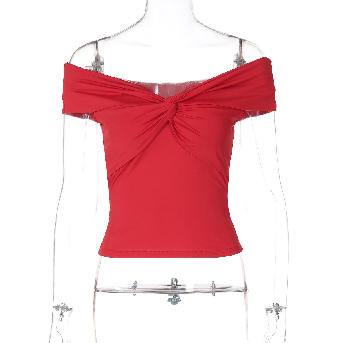 

European & American Women s One-Shoulder Twist Chest Crop Top Large