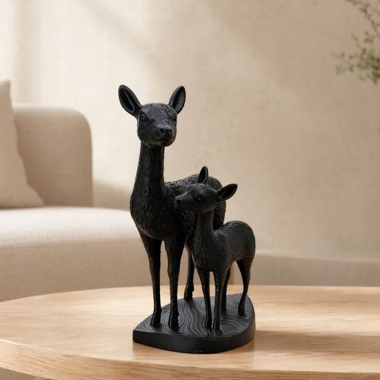 Nordic Style Ornament Mom And Child Deer Statue, 3D Printed Deers Ornament, Modern Soft Family Vibe Black Figurine, Tabletop Decoration for