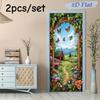 2pcs Rural Scenery Door Stickers Simulated Door Frame Wall Stickers Butterfly Flowers Farmhouse Scenery Stickers Living Room Bed