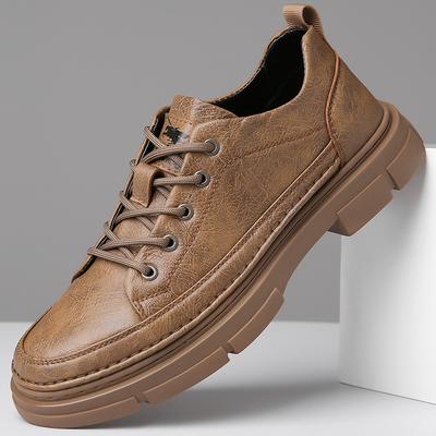 Fashion 2025 New Designer Casual Leather Shoes for Men Solid Color Lace Platform Shoes Male Spring Autumn Low Top Fashion Work Shoes Man