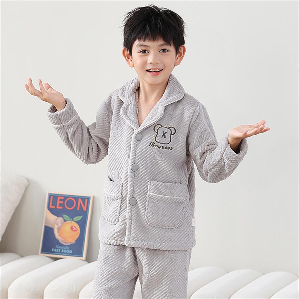 Warm Flannel Boys' Pajamas - Milk Velvet Coral Fleece Winter Sleepwear for Children