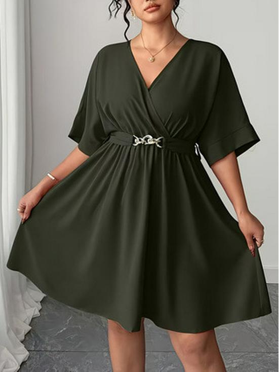 Plus Size V-Neck Lace-Up Women's Dress - Spring/Summer Collection