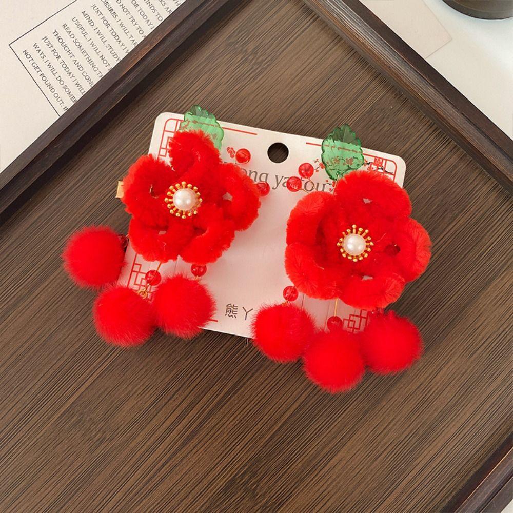Hanfu Headwear Chinese Style Red Barrettes Cute Ancient Style Hair Clip  Girls