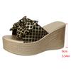 Fashion Bowknot Decor Chunky Platform Sandals Women Fashion Plaid Pattern Wedge Heel Sandals Woman Summer Thick Bottom Beach Slippers