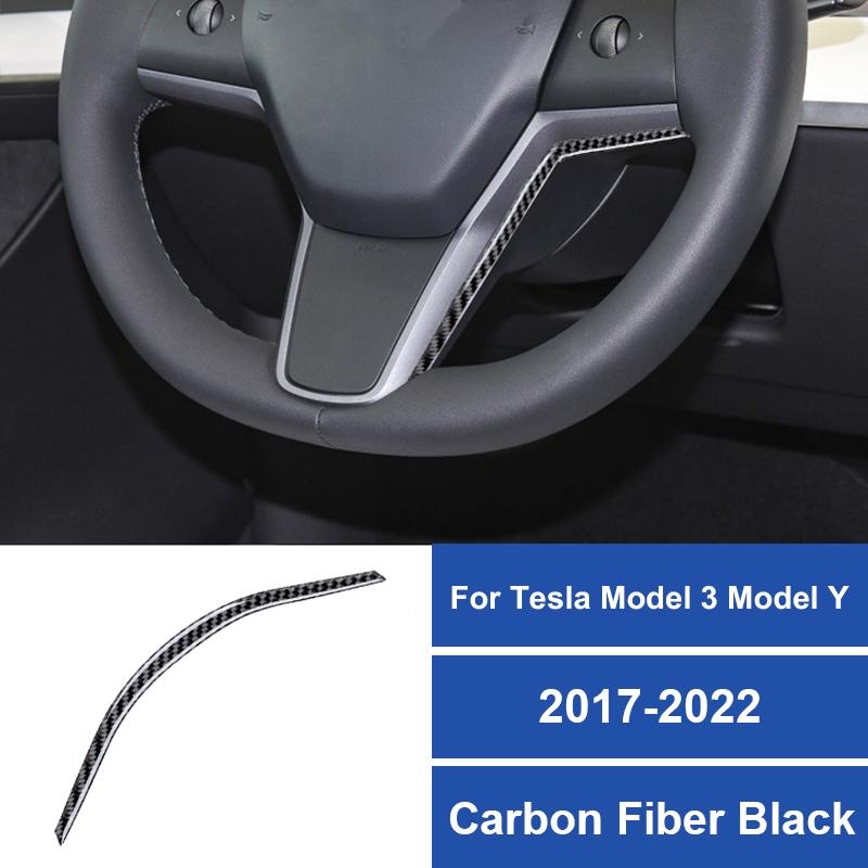 1PC Real Carbon Fiber For Tesla Model 3 Model Y 2017-2022 Car Steering Wheel Under Trim Strip Sticker Car Interior Accessories