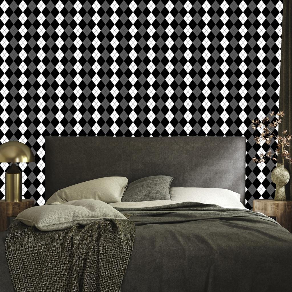 Black and white checkered wallpaper, graphite and black, for living room and bedroom, 50x1000