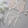 Women's Sexy Solid Color Lingerie Set Floral Embroidered Spliced Mesh Outfit Heart Decorated Body Shaping Intimate Set