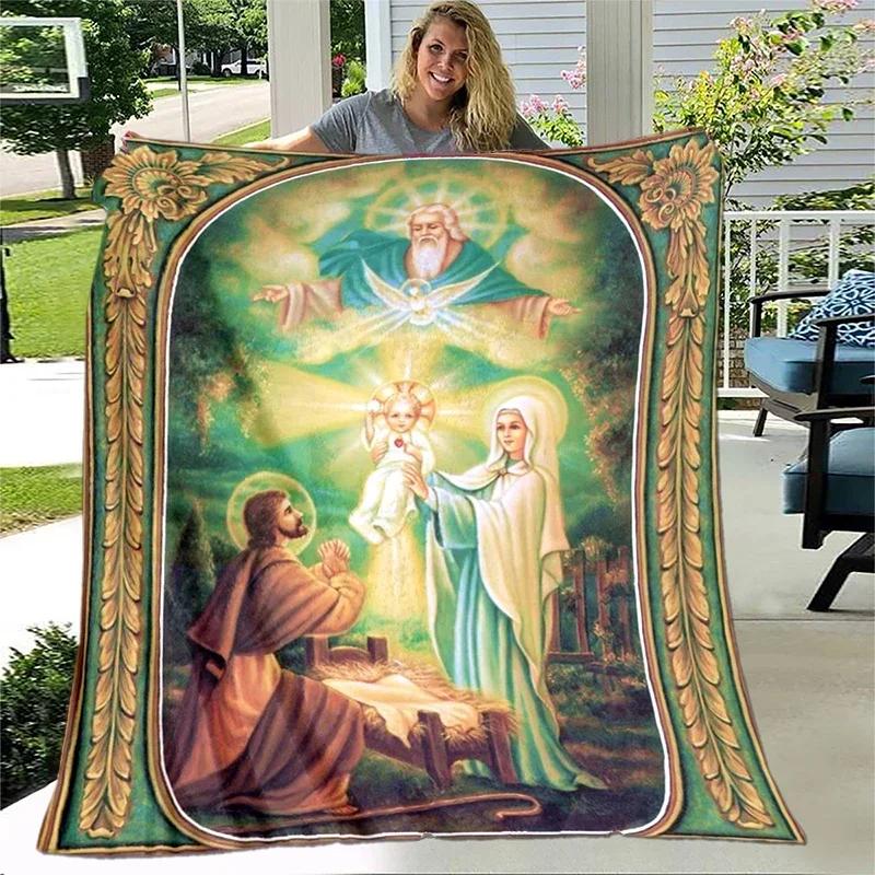 Jezus Dziewica Maria Miękki Koc do Rzucania Pościel Flanelowy Salon/Sypialnia Ciepły Koc Koc z Wizerunkiem Dziewicy Maryi Koc z Krzyżem Dom