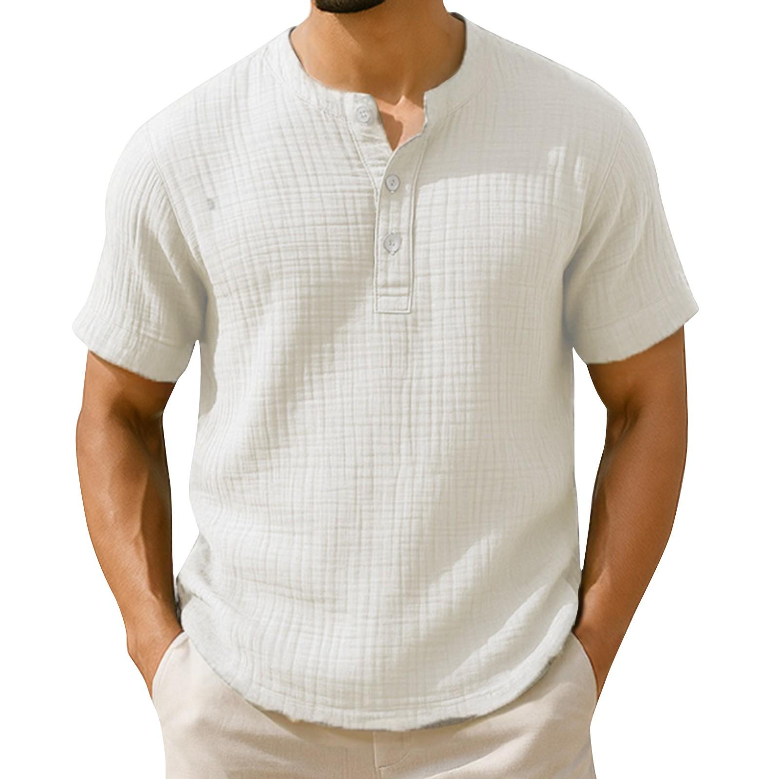 

Мужская летняя полосатая однотонная плиссированная текстура воротник на пуговицах свободный топ с коротким рукавом XL белый