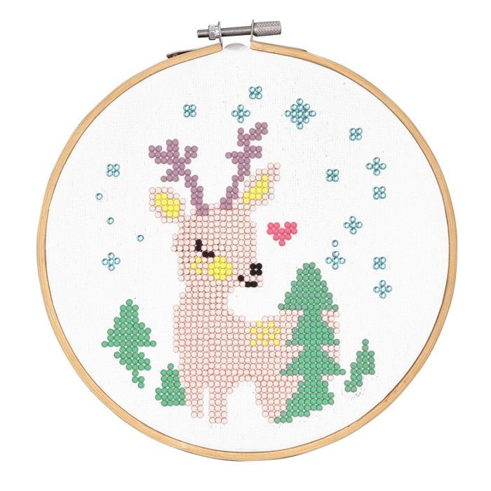 Diamond painting - Petit renne de noël - Avec tambour à broder et perles