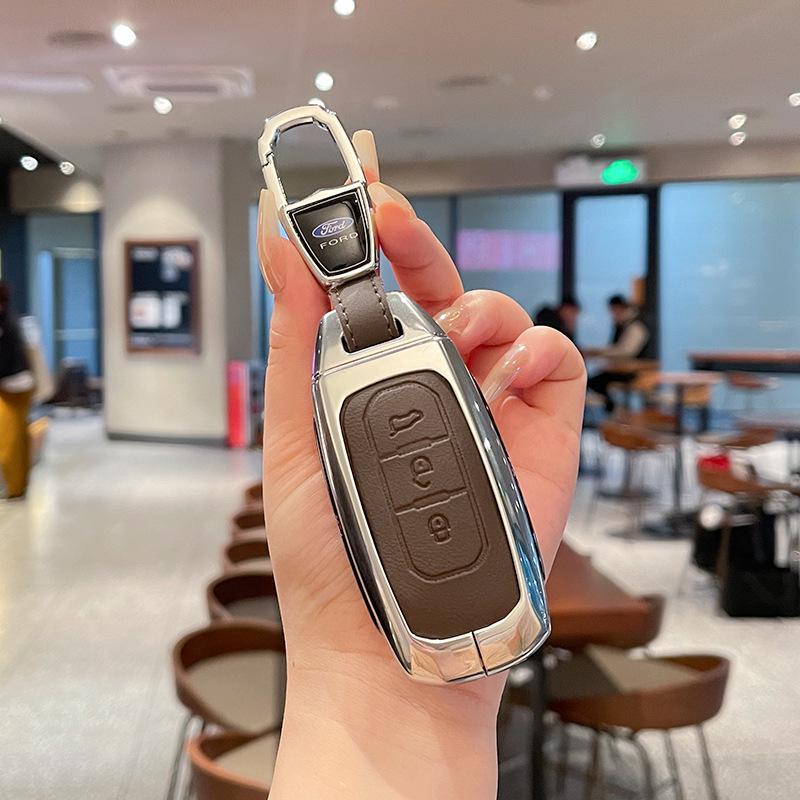Metal Leather Key Case for 2022 Jiangling Ford Lingrui, Territory, and Transit.