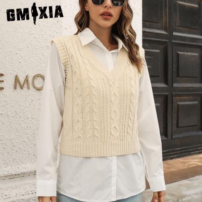 Solid Color Print Twist Vest Sweater Women's Vest Autumn and Winter Knit Sweater
