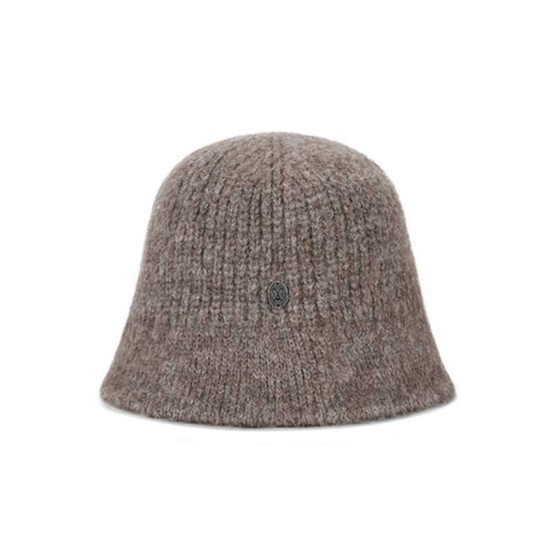 VARZAR VA Curved Oval Metal Washed Knit Bucket Hat Brown
