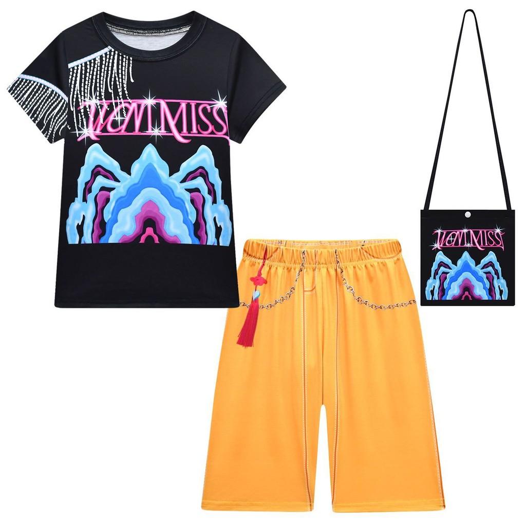 

Детский Девочки Аниме Мультфильм ПОП Певица Суперзвезда Принт Футболка с Короткими Рукавами Шорты Брюки Комплект Костюмы для Хэллоуина Косплей 140Cm