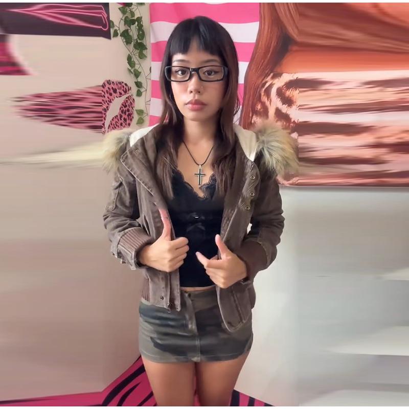 Fur Collar Decorative Hooded Jacket Zipper Snap Button Cotton Jacket Brown Ladies Coat Autumn and Winter New Style Warm Jacket